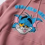 Cat and Mouse Tom Printed Sweater Men's Trendy plus Size Retro Sports Jacket Long-Sleeved Loose Pullover Casual Fleece Lined Sweatshirt Men Thermal Hoodie