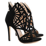 Black Strappy Heels Women's Shoes Hollow-out Stiletto Heel 12cm High Heel Sandals