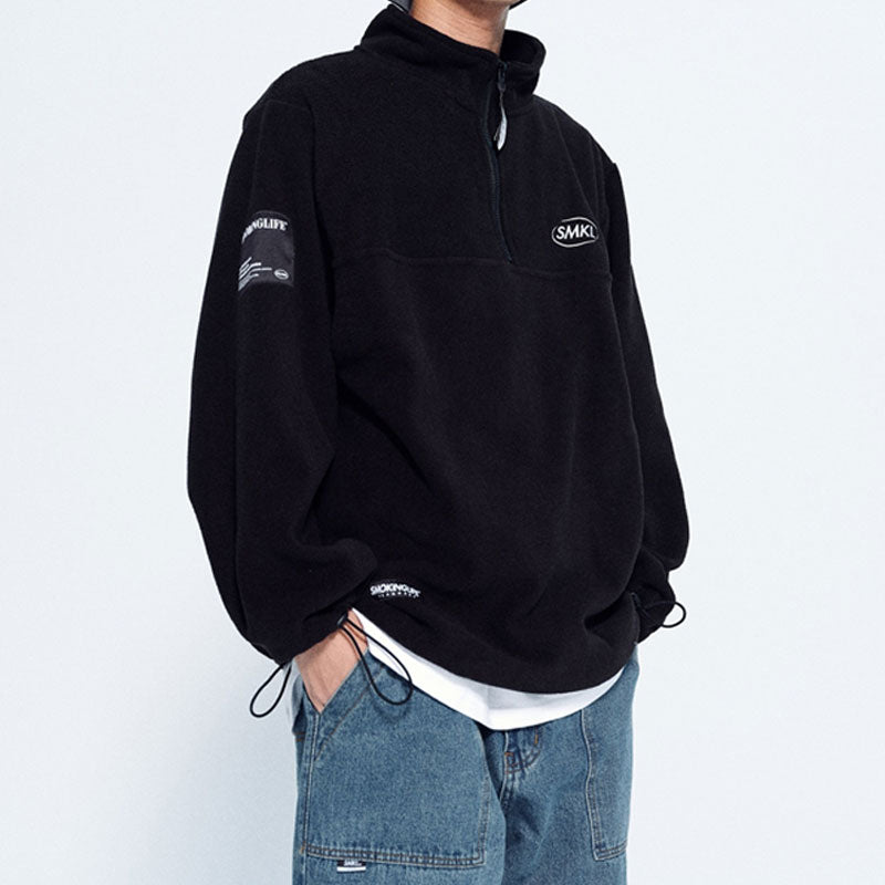 Fleece-Lined Men's Autumn Sports Large Size Retro Baggy Coat Loose Long Sleeve Fleece Lined Sweatshirt Men Thermal Hoodie