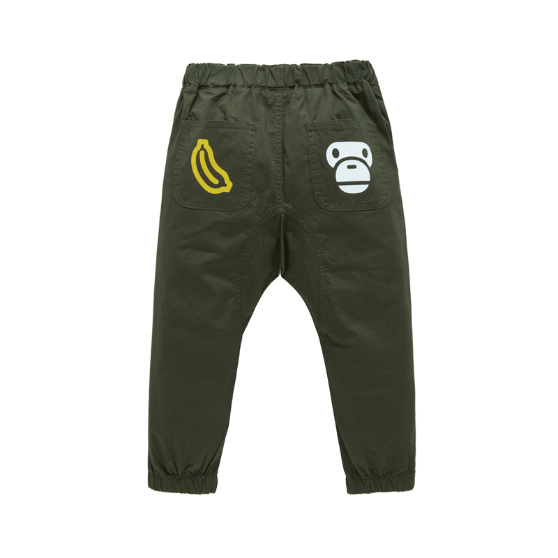 A Ape Print for Kids Pant BAPE Cartoon Smiley Face Printed Army Green Children Casual Pants Ankle Banded Pants