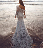 Bohemian Chic Wedding Dress Raglan Sleeve Slit Dress Slim Dress