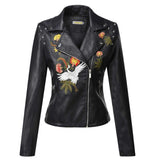 Studded Jackets Women's Embroidered Leather Jacket Coat Short Embroidered Motorcycle Leather Jacket