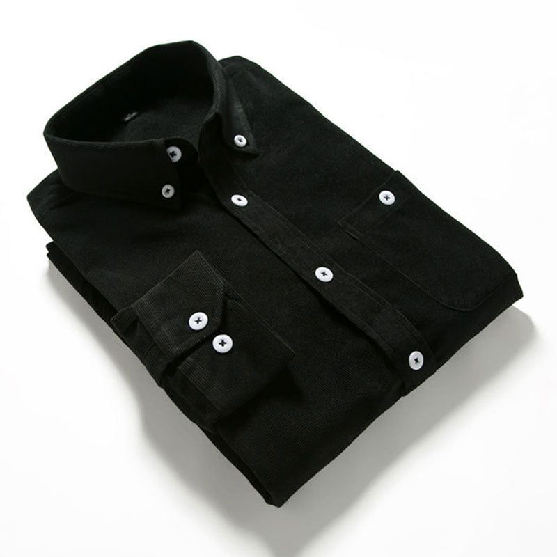 Men's Casual Solid Color plus Size Corduroy Shirt Large Size Men's Four Seasons Long Sleeve Men Shirt
