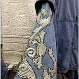Studded Denim Jacket Rivet Rhinestone Embroidery Denim Jacket