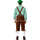 Lederhosen Traditional Beer Festival Clothing Plaid Shirt Embroidered Suspenders with Hat Suit