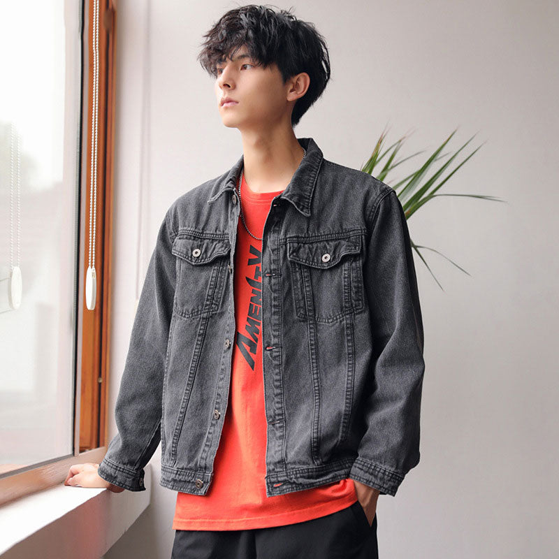 Men's Spring Denim Jacket Men's Lapel Casual Short Jacket Large Size Loose Qmen Denim Jacket