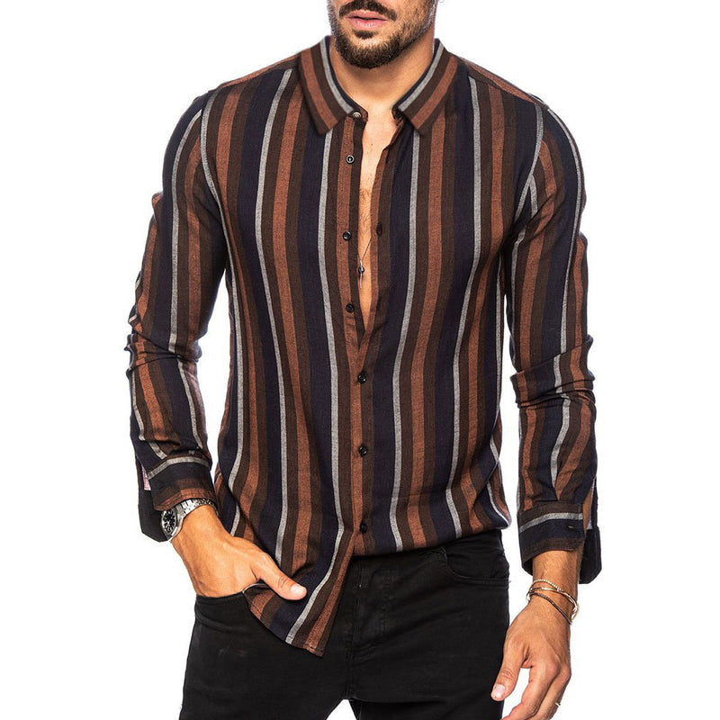Spring and Summer Men's Striped Slim Large Size Fashion Casual Shirt Men