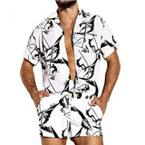 Summer Men's Printed Short-Sleeved Shorts Jumpsuit Large Size Fashion Casual Wear Men Shirt