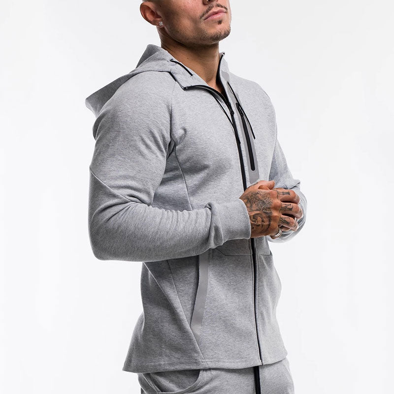 Gyms Fitness Men Sports Hoodie Bodybuilding Workout Jogging Men's Athletic Sweatshirts Autumn and Winter Body Sports Casual Strip Hooded Running Top Oversized Loose Coat