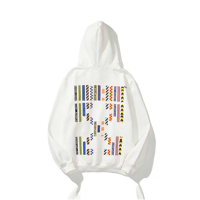 Autumn And Winter Colorful Stripes Logo Arrow Pattern Velvet Padded Hooded Sweatshirt