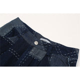 Men Jean Shorts Stitching Denim Shorts Men's Street Large Pocket Loose Straight Shorts