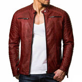 Urban Leather Jacket Men's Leather Coat PU Leather Stand Collar Zipper Cardigan Outerwear Leather Jacket