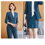 Women Pants Suit Uniform Designs Formal Style Office Lady Bussiness Attire Navy Blue Spring Business Suit
