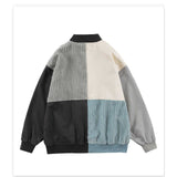 80's Colorful Leather Jacket Irregular Contrast Color Patchwork Loose Long Sleeves Outerwear Retro Couple Jacket