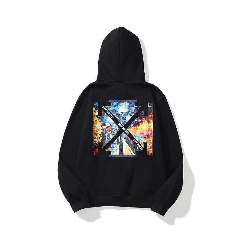 Autumn Winter Street Street Lamp Arrow Pattern Velvet Padded Hooded Sweatshirt Men And Women Same Style