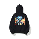Autumn Winter Street Street Lamp Arrow Pattern Velvet Padded Hooded Sweatshirt Men And Women Same Style