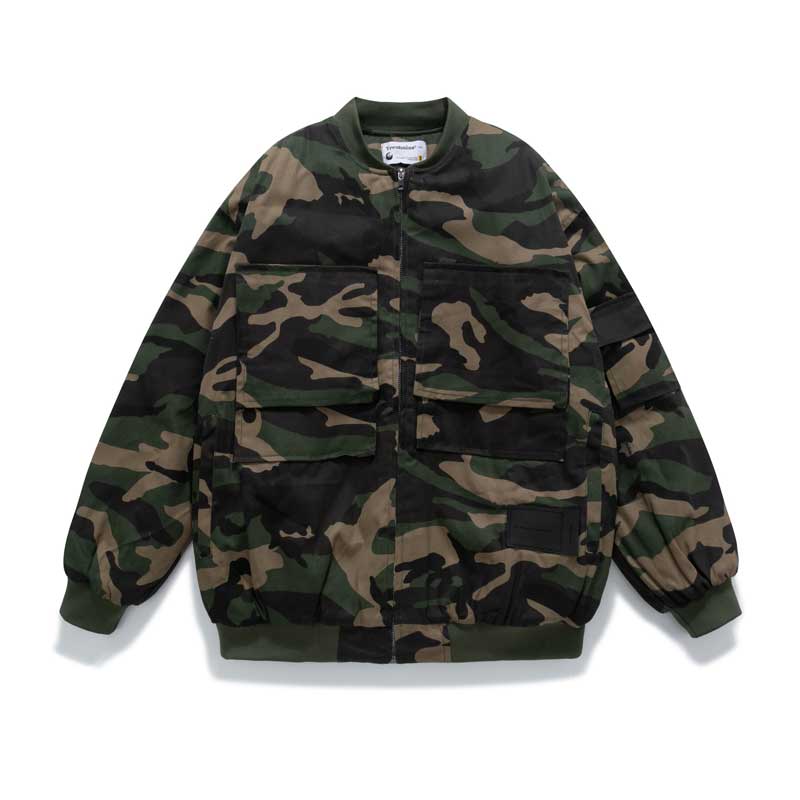 8 Ball Jackets V Camouflage Baseball Uniform for Men and Women Multi-Pocket Jacket Loose Cargo