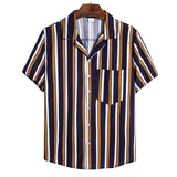 Men's Cotton and Linen Stripes Short Sleeve plus Size Sports Retro Fashion Trends Casual Men Shirt