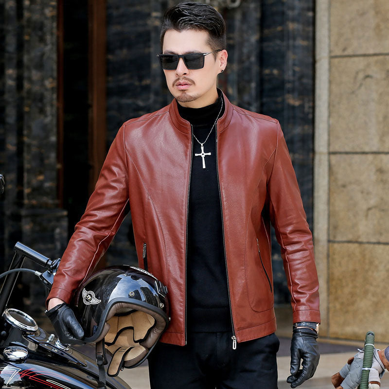 Spring and Autumn Stand Collar Motorcycle Clothing PU Leather Coat Leather Jacket Slim Men Pu Jacket
