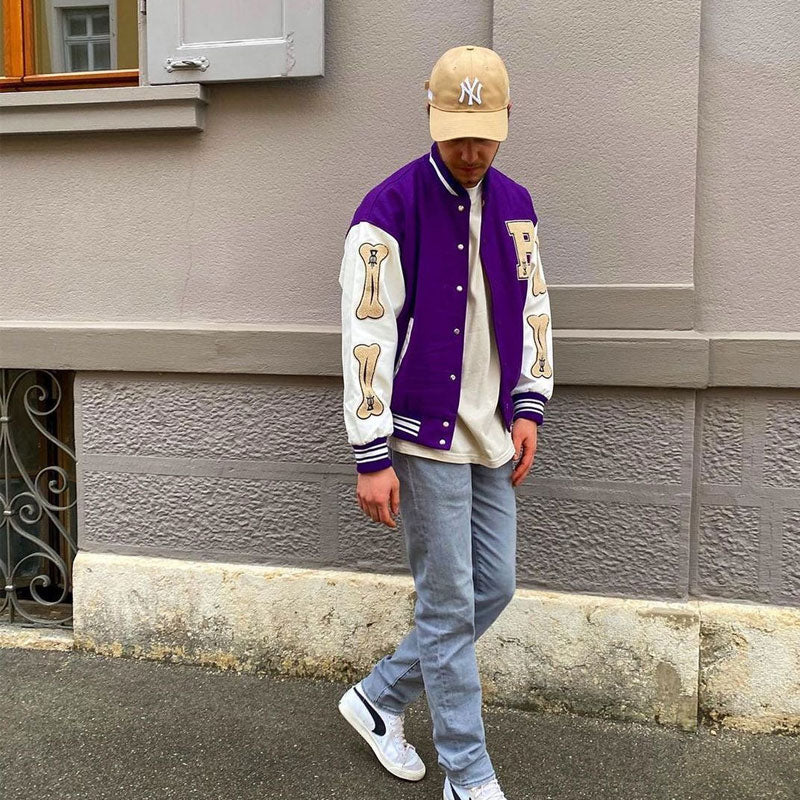 Varsity Baseball Jacket for Men Autumn and Winter Leisure Stand Collar MidLength Solid Color Loose Men's Clothing