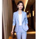 Women Pants Suit Uniform Designs Formal Style Office Lady Bussiness Attire Autumn Long Sleeve Fashion Slim Plaid Suit