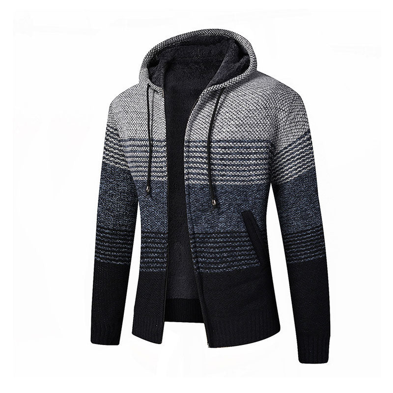 Men's Autumn and Winter Velvet Thickening Sweater plus Size Coat Hooded Cardigan with Hat Top Men Coat Men Winter Outfit