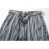 Men Jean Shorts Zebra Print Denim Shorts Men's Summer Washed Distressed Loose Straight Shorts