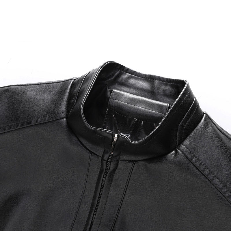 Spring and Autumn Thin Middle-Aged and Elderly Men's PU Leather Coat Business Stand Collar Leather Coat Men's Pu Jacket