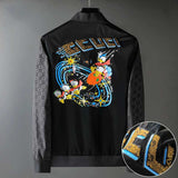 Hand Painted Leather Jackets Men's Donald Duck Cartoon Printed Sequin Embroider Cardigan Stitching Baseball Collar Jacket Coat
