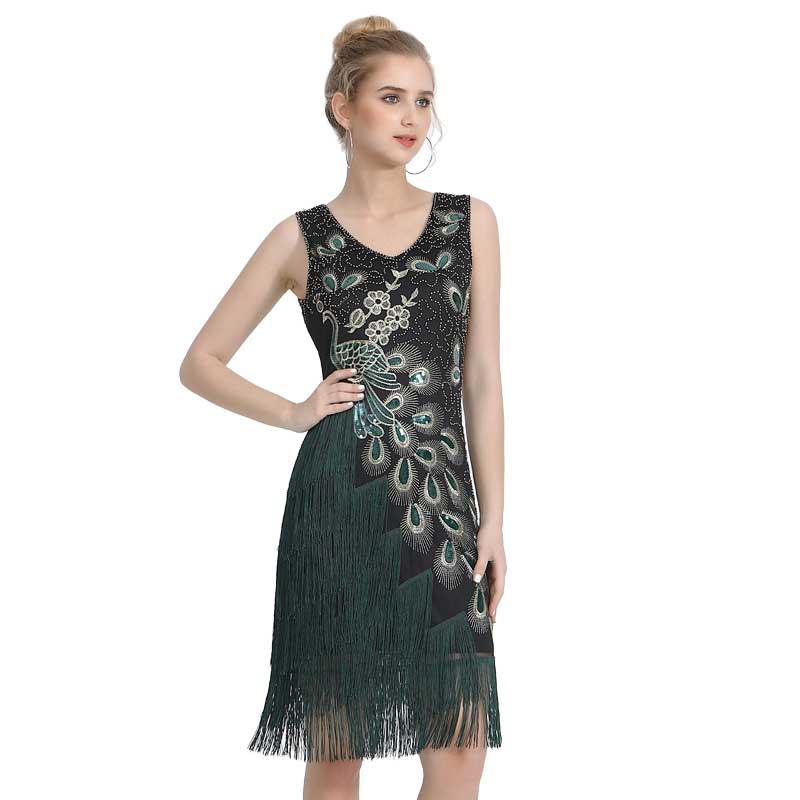 Flapper Dress 1920S Sequined Petite Dress Vintage Sequined Tassel Dress