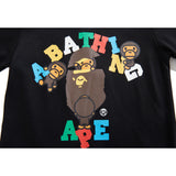 A Ape Print for Kids T Shirt Short Sleeve Letter Little Monkey T-shirt Hip Hop