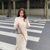 Red Peasant Dress Autumn Ruffled Fishtail Dress Women's Loose round Neck Retro Twist Texture Overknee Dress