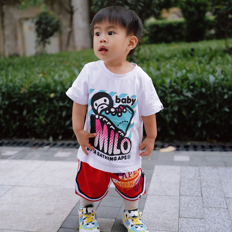 A Ape Print for Kids T Shirt Summer Letter Print Small and Older Children's Short Sleeve T-shirt