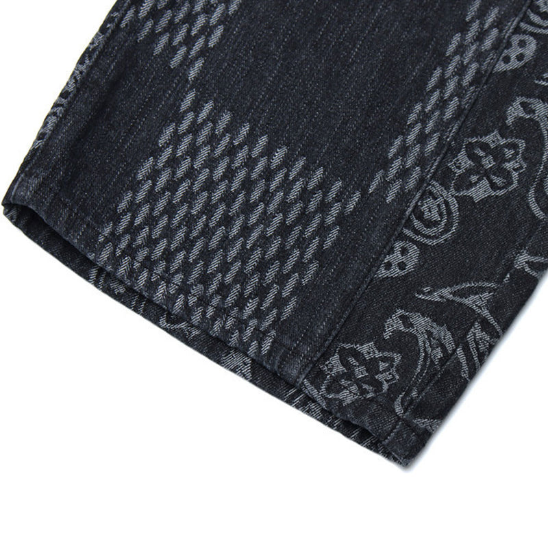 Printed Jeans Men's plus Size Retro Sports Trousers Baggy Straight Trousers Casual Trousers Men Denim Pants