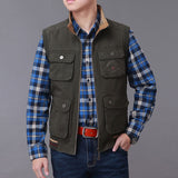 Men's Vest Casual Sleeveless Jacket Men Jacket Vest Men's Cotton Double-Sided Vest Multi-Pocket Outdoor Casual