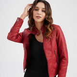 Urban Leather Jacket Women's Spring and Autumn Coat Women's Motorcycle Clothing Stand Collar Leather Jacket