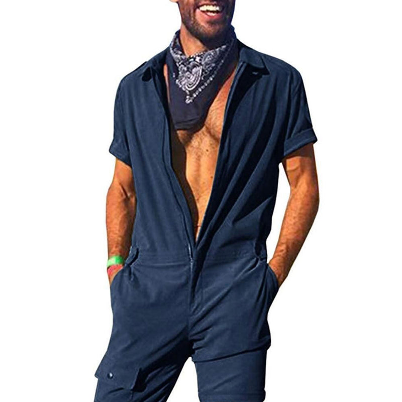 Summer Menswear One-Piece Leisure Suit Zipper Fly Personality Trend Men's Shirt