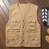 Men Utility Vest Work Zipper Tactical Work Vest Slim Pocket Jacket Cotton Multi-Pocket Casual Men's Vest