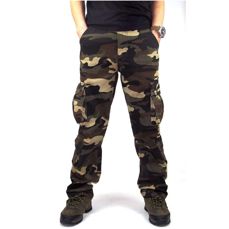 Baggy Cargo Pants for Men Spring and Autumn Casual Trousers Loose Multi-Pocket Cargo Pants Men's Straight Outdoor Men's Pants Camouflage Trousers plus Size Retro Sports