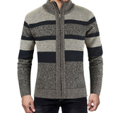 Men Cardigan Sweater Fall Winter Men Sweater Long Sleeve Cardigan Velvet Stand Collar Color Matching Casual Sweater Sweater