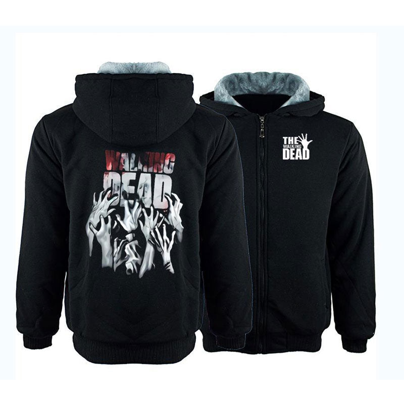 The Walking Dead Clothes Fleece-Lined Thickened Zipper Coat Student Hooded Sweater Winter Sweatshirt Warm Jacket