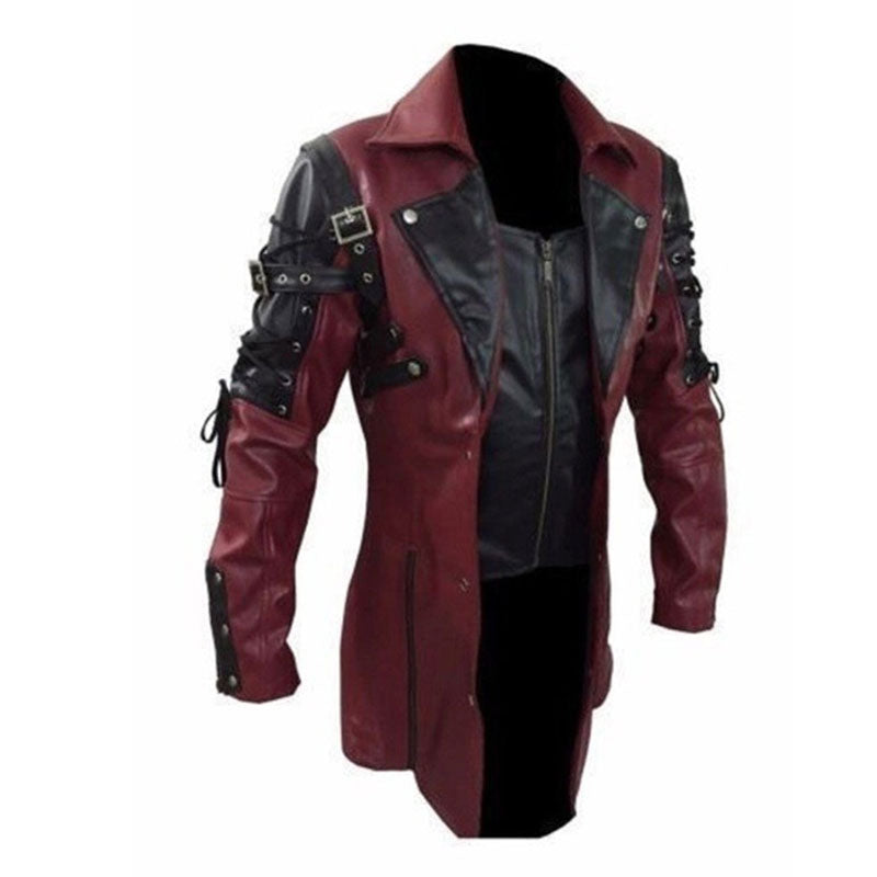 Leather Biker Coat Gothic Leather Jacket Men Pu Jackets Men's Motorcycle plus Size Lapels Leather Jacket Coat Casual Fashion