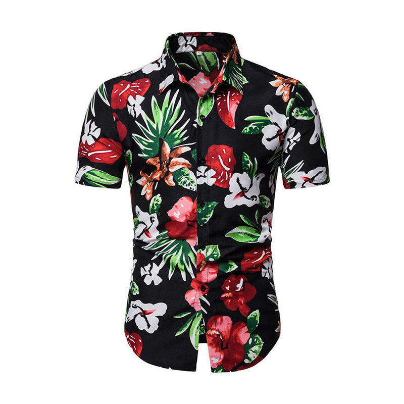 Summer Men's Fashion Casual Short Sleeve Floral plus Size Retro Sports Men Shirt