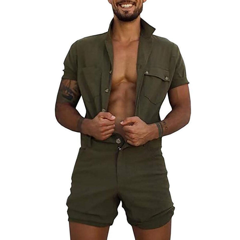 Summer Men's Solid Color One-Piece Leisure Suit Button Placket Personality Integrated Cloth Men Shirt