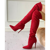Coachella Festival Boots Sheepskin Velvet Stretch Boots Horseshoe Heel Pointed Toe High Heel Boots over the Knee Boots