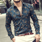 Men Spring Shirts Casual Women Tops Men's 3D Printed Shirt Casual Retro Floral Lapel Shirt Men