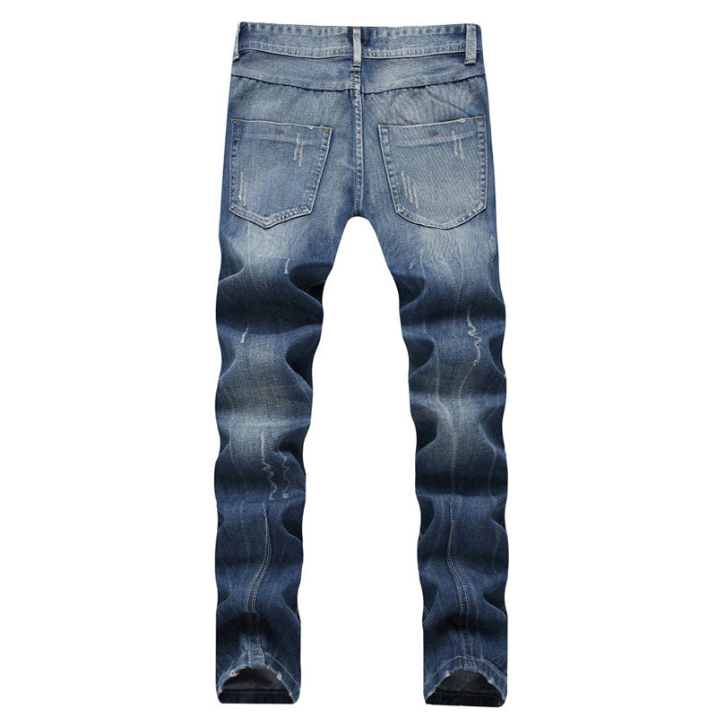 Men Distressed Jeans Man Ripped Jean Destructed Denim Pants Straight Slim Casual Trousers Ripped Jeans plus Size Men's Clothing