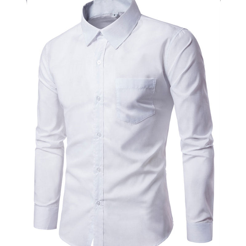 Men's Solid Color Men's Long-Sleeved Casual Shirt Youth Slim Fit Fashion Shirt Men Shirt