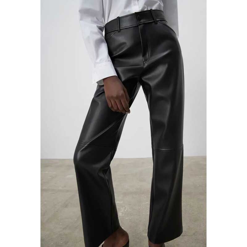 Faux Leather Pants Solid Color Loose High Waist Slimming Leather Pants Spring and Autumn Women Casual Leather Pants Leather Pants