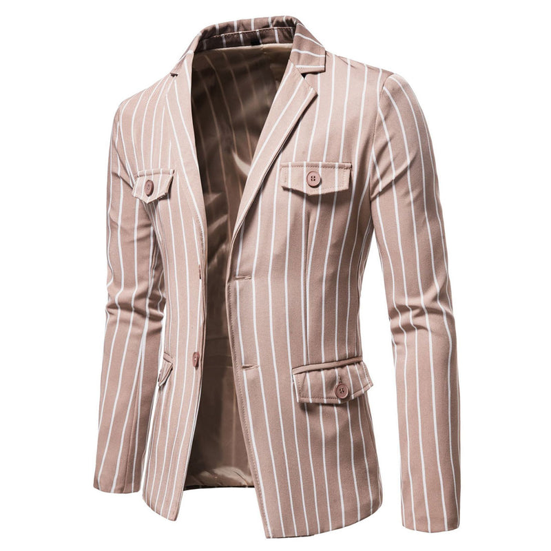 Men's Fall plus Size Suit Jacket Striped Two-Button Single Western Jacket Men Winter Outfit